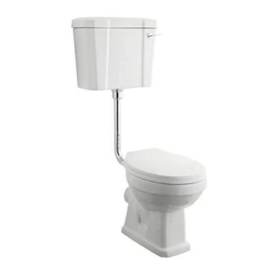 Image of Milano Richmond Traditional White Ceramic Bathroom Toilet WC Pan with Low Level Cistern, Effect Seat and Flush Pipe Kit