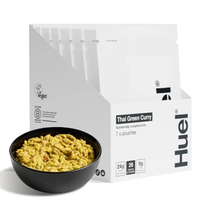 Image of Huel Hot &amp; Savoury Meal Packs, Thai Green Curry, 7 Meals, Plant Based Protein with 25g Protein, 26 Vitamins Minerals, Vegan, Nutritionally Balanced, High Ready Meals