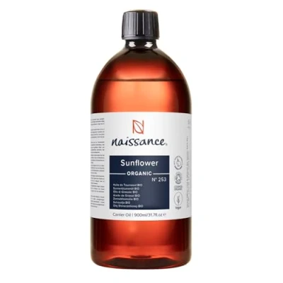 Image of Naissance Organic Sunflower Oil (No. 253) 900ml Certified and Vegan Hydrating Moisturising for Skin, Massage, Cosmetics