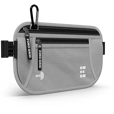 Image of Zero Grid Money Belt w/RFID Blocking Concealed Travel Wallet &amp; Passport Holder, Ash