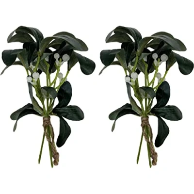 Image of Best Artificial 20cm Christmas Mistletoe Sprig/Spray with White Berries (2)