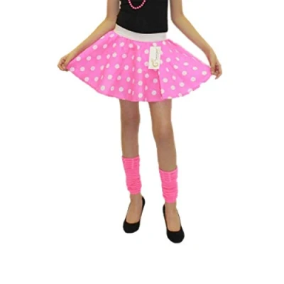 Image of Girls Kids 1950&#039;s Rock &#039;n&#039; Roll Polka Dot Tutu Skirt School Dance Wear Fancy Dress (Pink White)