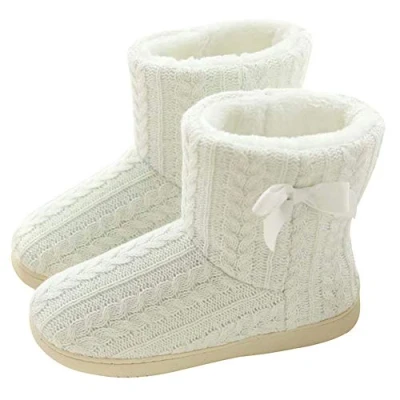 Image of Rojeam Winter Boots Slippers Knitted Women Men Home Booties Plush House Shoes Indoor Outdoor White Size 4/5 UK