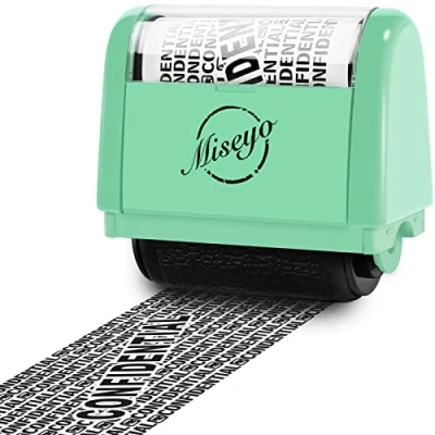 Image of Miseyo Wide Roller Stamp Identity Theft 1.5 inch Perfect for Privacy Protection Green