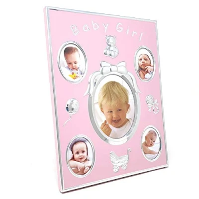 Image of The Leonardo Collection Baby Girl Pink Multi Photo Picture Frame Free Standing Wall Mounted