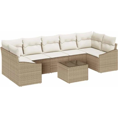 Image of vidaXL 8 Piece Garden Sofa Set with Cushions Beige Poly Rattan