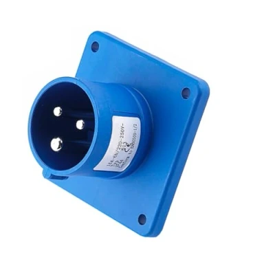 Image of K M Electronics 16A 240V BLUE FLUSH MOUNT MAINS HOOK UP MALE PLUG CARAVAN CAMPING MOTORHOME BOAT