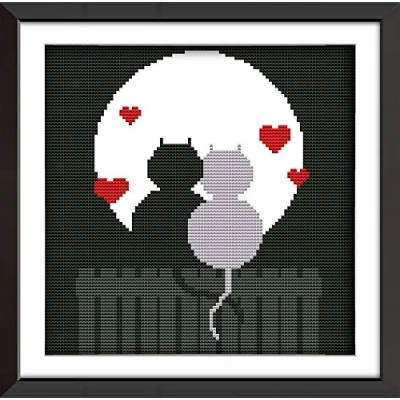Image of Cross Stitch Kits, Couple Cat Silhouette Love, Animals Awesocrafts Easy Patterns Stitching Embroidery Kit Supplies Christmas Gifts, Counted (Cat, Counted)