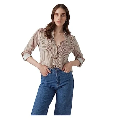 Image of VERO MODA Women&#039;s Vmbumpy L/S Shirt New WVN Noos Longsleeve T, Brown, M