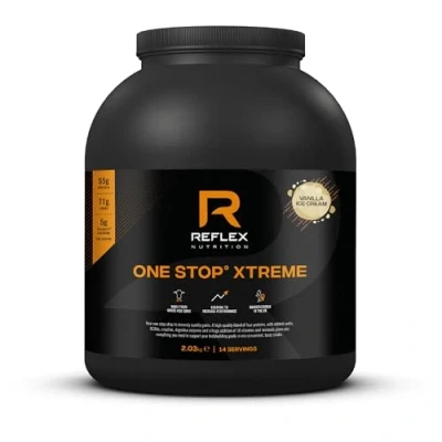 Image of Reflex Nutrition One Stop® Xtreme Serious Mass Gainer All in Protein Powder 55g Protein, 10.3g BCAAs, 5,000mg Creatine Muscle Building Shake (Vanilla Ice Cream, 2.03kg)