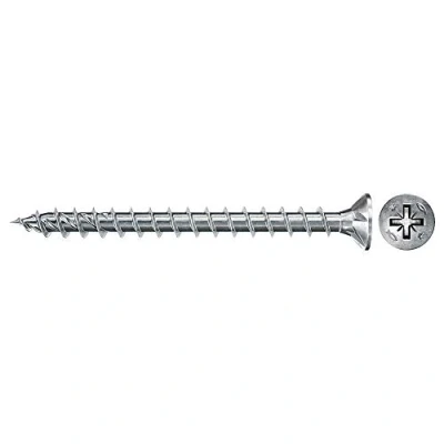 Image of fischer 670496 FPF Power Fast II 6.0 x 50mm Chipboard Wood Screws, Countersunk Head with Phillips, Fully Threaded, Galvanised Blue Passivated, Box of 100