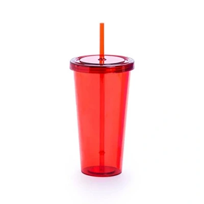 Image of eBuyGB 750ml / 26oz Reusable Plastic Tumbler with Straw and Lid Smoothie Cup &amp; Iced Coffee BPA Free (Red)