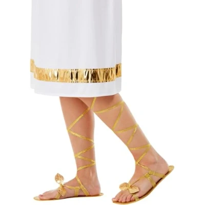 Image of Smiffys Grecian Lace Up Sandals with Gold Leaf Detail, Legends &amp; Myths Fancy Dress, Ancient Greek Dress Accessories