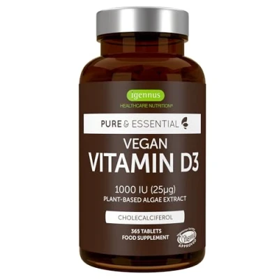 Image of Pure &amp; Essential, Vegan Vitamin D3, 1 Year Supply, 1000 iu, Natural Plant Based Algae, Small Tablets for Kids Adults
