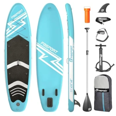 Image of FBSPORT Inflatable Stand Up Paddle Boards,SUP Board,6&quot; Thick Boarding,Paddling Board for Youth &amp; Adult,Surfboard,SUP with Adjustable Paddle/Backpack/Pump/Removable Fin (IceBlue)
