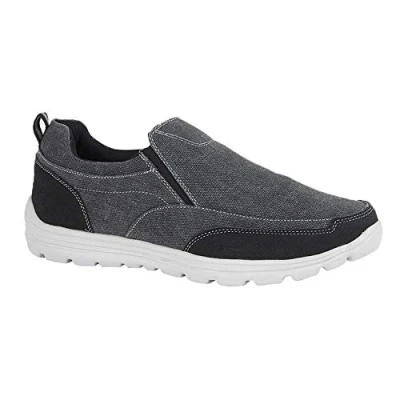 Image of Mens Canvas Casual Shoes Slip On Lightweight Memory Foam Twin Gusset Size Trainers Black UK 7