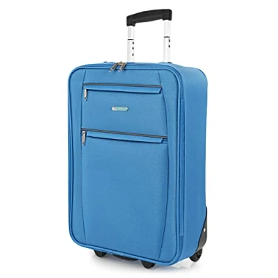 Image of ITACA Soft Cabin Suitcase Travel Small with Wheels EVA Hand Luggage Case Telescopic Handle Lightweight Carry on Zippered Compartment Lugg, Blue Jeans