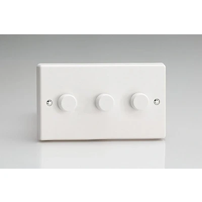 Image of Varilight 3 Gang 1 or 2 Way 3x400 Watt Push on/Push off Standard Dimmer Switch Classic White Plastic HQ33W