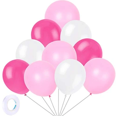 Image of Yiran Hot Pink &amp; White Balloons Pack of 30 Latex 12&quot; Inch with 1pc Ribbon for Birthday Parties, Weddings, Anniversaries and Celebrations Party Decorations