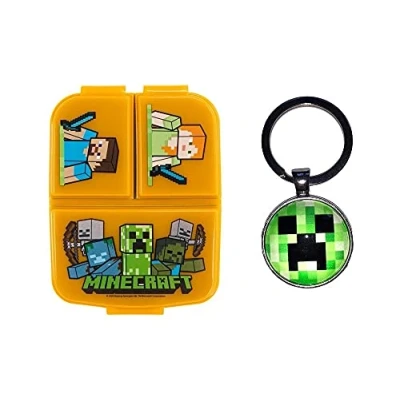 Image of OM SUPPLIES Minecraft Reusable Sandwich Lunch Box 3 Multi Compartment Kids Children School Includes Keychain (Minecraft)