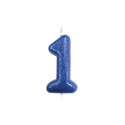 Image of Anniversary House Metallic Blue Glitter Candle, Number 1, 1st Birthday Cake Topper, 7 Centimeters, AHC30/1