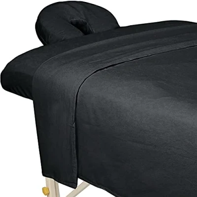 Image of ForPro Premium Flannel 3 Piece Massage Sheet Set for Tables, Includes Flat Sheet, Fitted and Face Rest Cover, Black