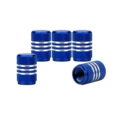 Image of SENZEAL 5x Silver Around Tyre Dust Caps Aluminum Alloy Wheel Valve Covers Blue