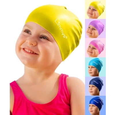 Image of Limmys Kids Swimming Cap 100% Silicone Swim Caps for Boys and Girls Premium Quality, Stretchable Comfortable Hats Available in Different Attractive Colours (Yellow)