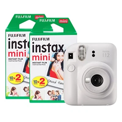 Image of Fujifilm Instax Mini 12 Instant Camera with 40 Shot Film Pack Clay White