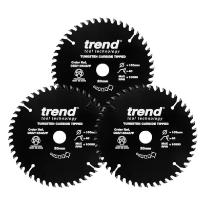Image of Trend CraftPro TCT Non Stick PTFE Coated Sawblades, 160mm Diameter, 20mm Bore, 48 Teeth, 2.2mm Kerf, 3 Pack, CSB/160/3PK/P