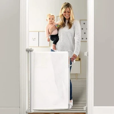 Image of Momcozy Retractable Baby Gate, 33&quot; Tall, Extends up to 55&quot; Wide, Child Safety Gates for Stairs, Doorways, Hallways, Indoor, Outdoor White