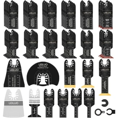 Image of LEILUO 55 Piece Oscillating Multitool Blades Kit for Wood Nails Drywall Cutting Universal Multi Tool Accessories with Storage Bag Compatible DeWalt Makita Dremel and More
