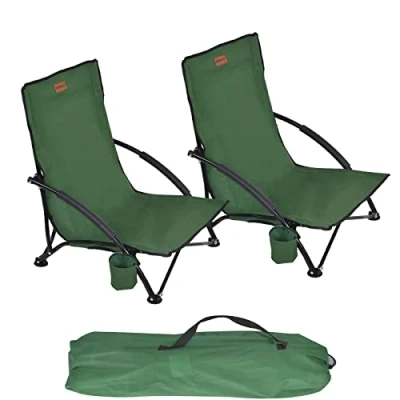 Image of Rainberg Folding Beach Lightweight Chair With Padded Armrest, Portable, Outdoor for Camping, Beach, Festivals, Garden, Caravan Trips, Fishing, BBQ, Carry Bag. (Pack of 2, Green)
