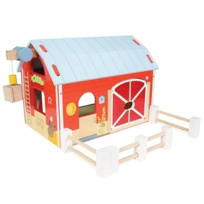 Image of Le Toy Van Wooden Educational Farms &amp; Animals Collection Red Barn Playset Suitable For Boys Or Girls Aged 3+