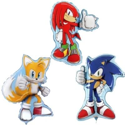 Image of Toyland® Pack Of 3 Sonic &amp; Friends Foil Balloon 1 x 74cm (29&quot;) Sonic, 84cm (33&quot;) Tails 66cm (26&quot;) Knuckles Shaped Character Balloons