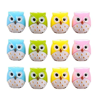 Image of Mini Cute Lovely Owl Pencil Sharpener 12pcs 4 Colors Two Hole Plastic Manual Portable for Kids Student School Classroom Stationery Green Pink Blue Yellow