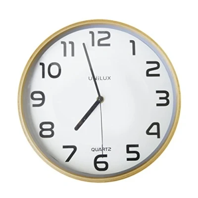 Image of Unilux 400094591 Baltic Wall Clock Wood Colour in Scandinavian Design, Modern and at The Same time Homely, Plastic, White