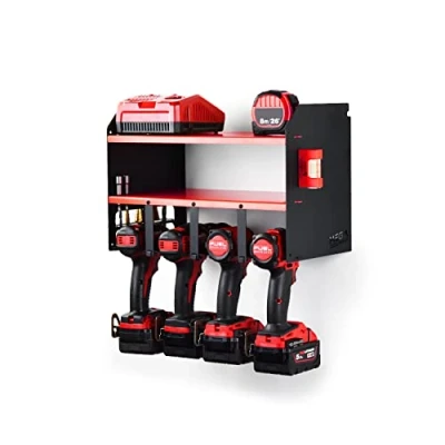 Image of MegaMaxx Power Tool and Drill Storage Unit Charging Station for 4 Tools 2 Shelf Wall Mount Toolbox Accessories Rack Cabinet Workshop, Garage, Shed, Drill, Driver Original UK Design