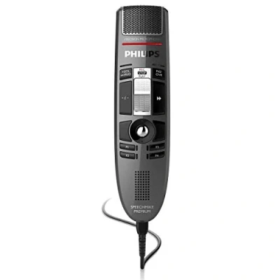 Image of Philips LFH3500 SpeechMike Premium USB Dictation Microphone Precision Control Push Buttons Operation by Sliding Switch Charcoal