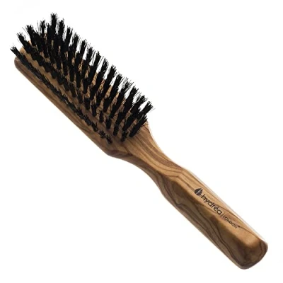Image of Hydréa London Olive Wood Natural Hair Brush with Pure Boar Bristle Rectangular Hairbrush for Women &amp; Men Healthy, Smooth and Shiny
