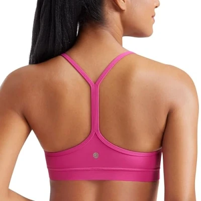 Image of CRZ Yoga Women&#039;s Butterluxe Padded Sports Bra Low Impact Y Back Strappy Racerback Spaghetti Straps Gym Bras Hibiscus Purple S