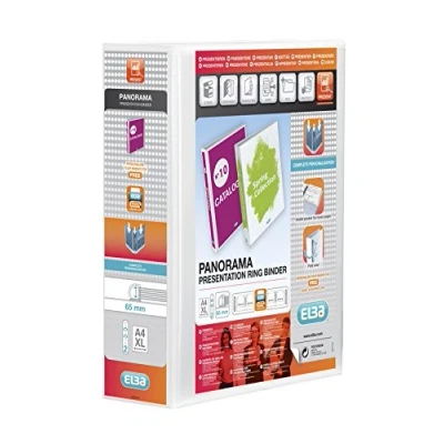Image of Elba Panorama 65mm 2 D Ring Presentation Binder A4 White (4 Pack)