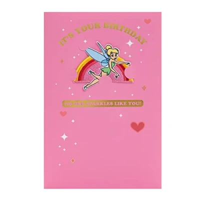 Image of UK Greetings Disney Birthday Card For Her/Girl With Envelope Tinkerbell Keepsake Fabric Patch Design