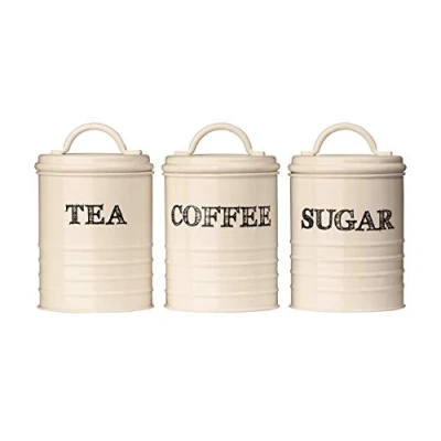 Image of Premier Housewares Sketch Tea/Coffee/Sugar Canisters Set of 3, Cream