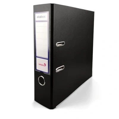 Image of Netuno 1x Folder Lever Arch Black 2 Ring Binder Ekobox Organiser 8 cm 3,15 inch A4 Wide Cardboard for Office Shelf Folders Desk