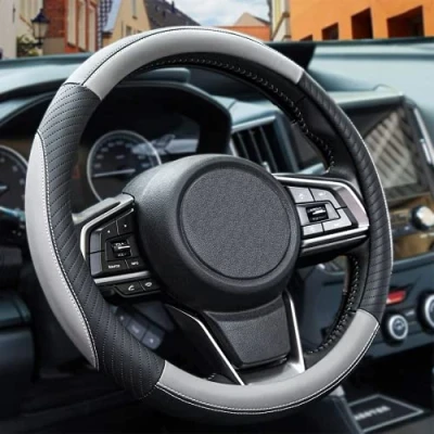 Image of Car Steering Wheel Cover Leather Soft Microfiber Universal Size M 37 38cm /14.5 15inch, Anti slip, Breathable, Gray