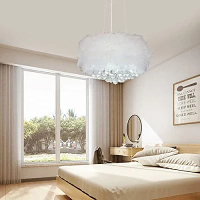 Image of KenSyuInt Feather Pendant Light Shade for Ceilings Fluffy Lamp Droplight Lampshade with E27 Bulb Modern Ceiling Living Room Bedroom Porch Bar Restaurant Hotel