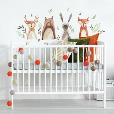 Image of RoomMates RMK4020SCS Watercolor Woodland Critters Peel and Stick Wall Decals,Brown, Gray, Green, Orange, tan
