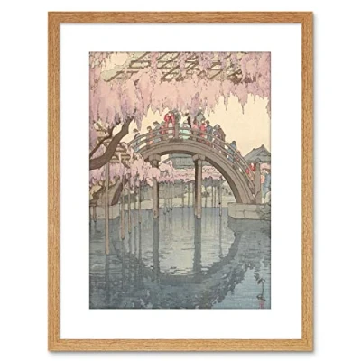 Image of Wee Blue Coo PAINTING JAPANESE GARDEN BRIDGE HIROSHI JAPAN FRAMED PRINT F97X3142