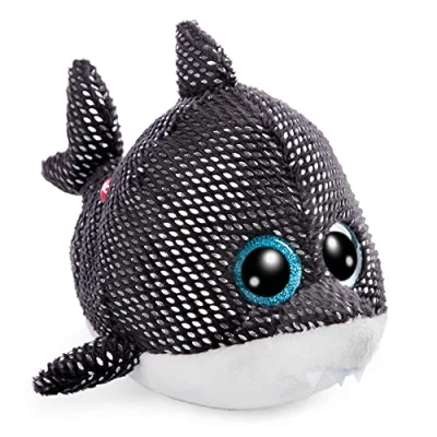 Image of NICI 46965 Glubschis: The Original Cuddly Shark Ferris 15 cm Sea Creature Plush Toys for Girls, Boys and Babies, Stuffed Animal with Big Glittery Eyes Cuddling &amp; Playing, Black/Silver